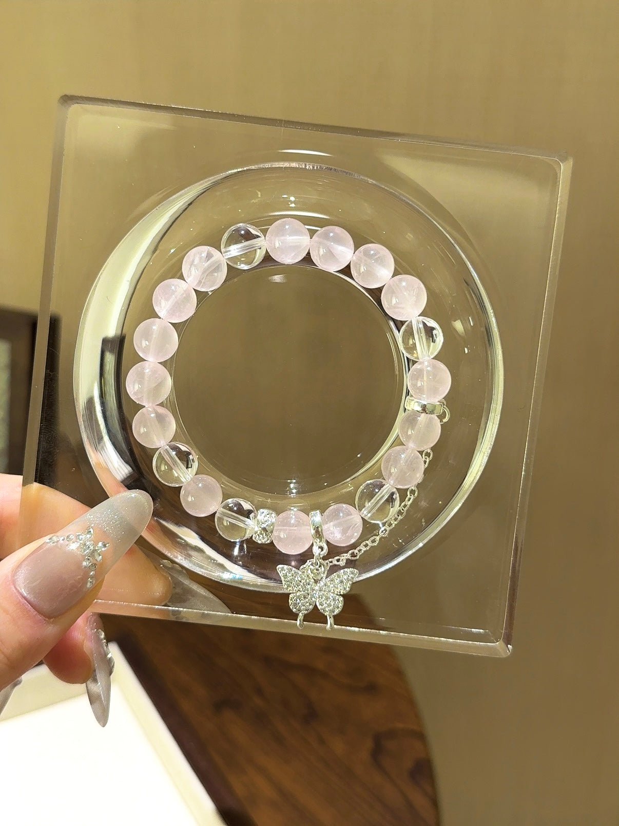 ▫️▪️ Pink crystal white crystal bracelet